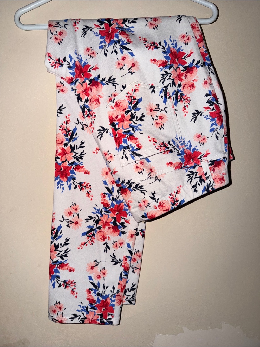Faded Glory White Floral Girls' Stretch Leggings - Pink & Blue Blooms